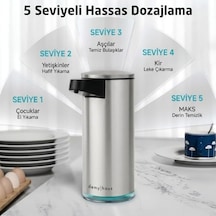 Sensepro Sensörlü Otomatik Sıvı Sabunluk Şarjlı Paslanmaz Çelik 380ml 5 Kademeli Dozaj Temassız Hijyenik Banyo Ve Mutfak Metalik Gri 12 Izgara