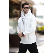Madmext Ekru Kapüşonlu Cep Detaylı Nakışlı Erkek Sweatshirt 7054-ekru Ekru