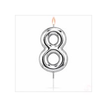 8 Rakam Mum Gümüş - 10 Cm