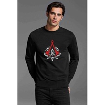 Assassin'S Creed 2 Baskılı Siyah Erkek Örme Sweatshirt
