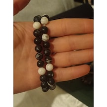 Doğal Taş Bileklik Jasper Siyah Beyaz Panda