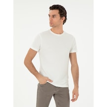 Beyaz Slim Fit Bisiklet Yaka Dokulu T-shirt 15841036