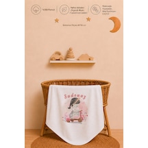 %100 Pamuk İsimli Kız Bebek Battaniyesi 80x80 Cm Çift Kat Penye Organik Baskılı İsme Özel Bebek Battaniyesi Bebek Hediyesi 2094b Ekru