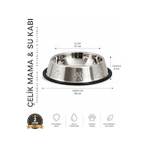 Köpekler İçin Pati Desenli Çelik Mama Su Kabı 30 Cm - 64 Oz - 2 Lt