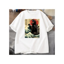 Catzilla Kedi T-shirt Kedi Sahibi Giysileri Komik Harajuku Büyük Boy Tişörtleri Erkek Pamuklu 2897 Beyaz