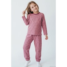 Breeze Kız Çocuk Pijama Takımı Elma Desenli Beli Paçası Lastikli 4-8 Yaş, Gülkurusu