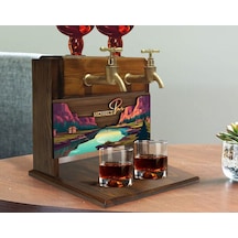 Bk Gift Kişiye Özel Kabartma Manzara Tasarımlı İsimli Çift Musluklu Doğal Ahşap İçki Standı-5, İçki Standı, Doğum Günü Hediyesi, Ev Hediyesi Bitmeyen1