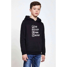 Tshirthane Pubg Eat Sleep Pubg Repea Tbaskılı Unisex Çocuk Kapüşonlu Sweat Siyah