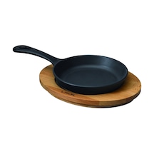 Lava Döküm Yuvarlak Kızartma Tavası Yekpare Saplı Kayın Servis Ahşabı. Çap(Ø)16cm.