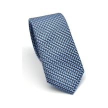 Gaffy Beyaz Küçük Kare Desenli Mavi Dokuma Kumaş Mendilli Slim Fit Kravat // Sdk-2511-5 Mavi