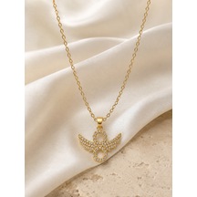 316l Paslanmaz Çelik Taşlı Melek Kanadı Sonsuzluk Figürlü Kolye Gold Renk 40+5 Cm Renkli