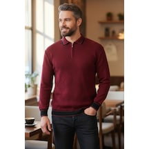 Kamalı Erkek Bordo Tüylenme Yapmayan Anti-pilling Standart Fit Normal Kesim Premium Polo Yaka Triko Kazak