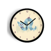 Sevimli Solucan Kedi Modern Çocuk Odası Duvar Saati - 30cm - Önü Camlı Siyah Kasa - Sessiz Mekanizma-jh0583 Siyah