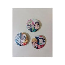 Demon Slayer Anime Buton Rozet 3 Adet 37mm Açık Kahverengi