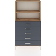 Arges Dolap 2 Raflı 5 Çekmeceli 88x30x163 Çam-antrasit Çam
