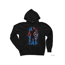 Captain America Stencil Siyah Fermuarlı Kapşonlu Sweatshirt Siyah