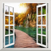 Pencere Poster Duvar Kağıdı Şelale Yol Yapışkanlı Sticker