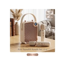 Çift Mikrofonlu 6 Ses Efektli 50 Watt Taşınabilir Bluetooth Hoparlör Bej - 874717452