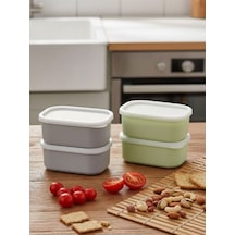 Aden 4 Adet Yeşil Ve Gri Saklama Kabı Seti - Sızdırmaz Kapaklı Kahvaltılık Çerezlik Saklama Çok Renkli