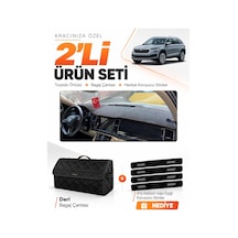 E-biz Skoda Kodıaq 2017-2023 Uyumlu Torpido Örtüsü + Deri Bagaj Çantası Seti - Siyah - Sk007