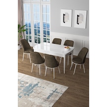 Canisa Concept Zen Serisi 80x132 Mdf Açılabilir Beyaz Mutfak Masası Takımı Ve 6 Kahverengi Sandalye Beyaz&kahverengi Takım
