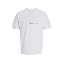 Jack & Jones Jack Jones Yazı Detaylı Pamuklu Erkek Tişört 12273163 Beyaz