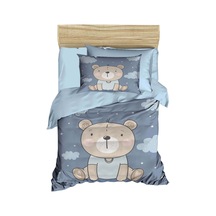 Dijital Baskılı 3d Pamuklu Yenidoğan Bebek Nevresim Takımı Blue Bear