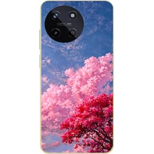 Realme 11 4g Uyumlu Kırmızı Pembe Ağaçlar Baskılı Silikon Kılıf Renkli