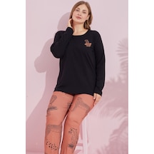 Siyah İnci Pamuklu Curve Büyük Beden Battal Boy Örme Pijama Takım24240734 Siyah