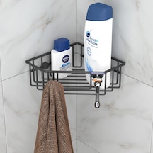 Teknotel Tek Katlı Kancalı Banyo Köşe Rafı Siyah Es091
