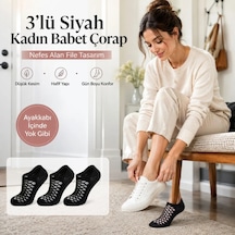 Bezos 3 Lü Kadın Siyah File Babet Çorap Düşük Kesim İnce Esnek Nefes Alan Görünmez Çorap Seti Mmbz