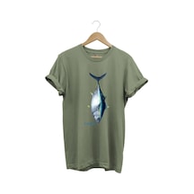 Fishing Balıkçılık Tuna Balığı Tasarım Baskılı %100 Pamuk Regular Fit Unisex T-shirt Haki