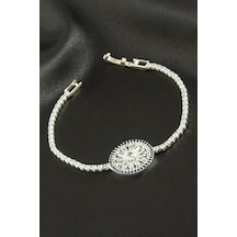Yuvarlak - 952 - Zirkon Taşlı Çocuk Bileklik 16 Cm - Nazblsmm - Gümüş Rengi