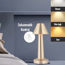 Mcg Çatı Model Gold Renk Şarjlı Dokunmatik 3 Renkli Led Masa Lambası