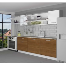 Decoraktiv Ekol 240 Mdf Hazır Mutfak Dolabı - Tezgah Dahil - Ceviz Beyaz Beyaz - Ceviz