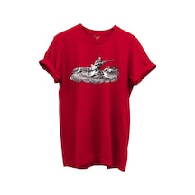 Outdoor Avcılık Avcı Ve Tazı Köpek Desenli %100 Pamuk Regular Fit Bisiklet Yaka Unisex T-shirt Kırmızı