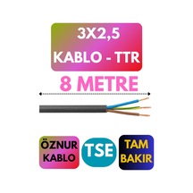 Öznur 3x2,5 Ttr Kablo Metre Seçenekli Siyah - 8 Metre