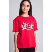 Defacto Regular Fıt Bisiklet Yaka Slogan Baskılı Kısa Kollu Tişört Kız Çocuk I6638a826smrd282 Kırmızı-rd282