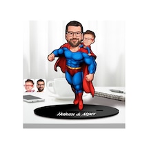 Bk Gift Kişiye Özel Süper Baba-çocuk Karikatürlü Ahşap Biblo-3, Babalar Günü Hediyesi, Babaya Hediye Kobitmeyencom31606 Bk Gift