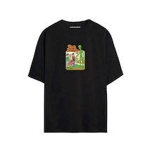 Dont Talk Strangers Uzaylı Unisex Siyah - Beyaz Oversize T-shirt SIYAH