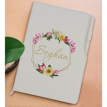 Bk Gift Kişiye Özel Çiçek Tasarımlı Beyaz Termo Deri Not Defteri 15x21cm-9