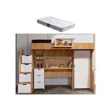 Ranza, Litera Ranza Dolap Çalışma Masası Açık Ceviz-Beyaz + 1 Adet Comfort Yatak 90 x 190 Cm