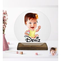 Kişiye Özel Bebek Karikatürlü Yuvarlak Ahşap Standlı Biblo-1