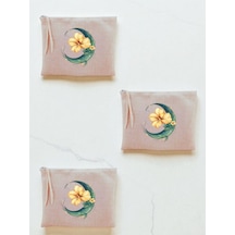 Ay Ve Çiçek Baskılı 3'lü Makyaj Çantası 20x25 Cm - Kadın Doğum Günü Hediyesi Kadın Hediye Ürün