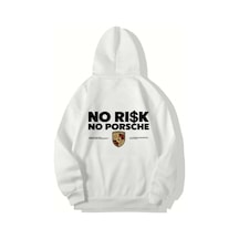 Brz Collection Unisex Oversize No Risk No Porsche Hoodie Beyaz