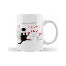 Kedi Cat Love Kupa Bardak Porselen Karışık