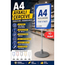 10 Adet - A4 Ayaklı Çerçeve Seti Yuvarlak Tabanlı Teleskopik Fiyat Etiketi Standı Mavi