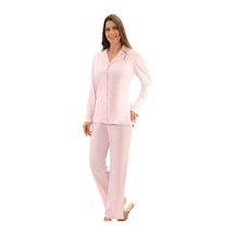 Şahnur 2206 Uzunkol Önden Düğmeli Penye Kadın Pijama Takımı Krem