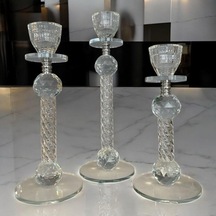 Peramari Dekoratif Kristal Cam Üçlü İnce Uzun Metal Şamdan Gümüş Beyaz 27x7x22 Çok Renkli