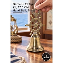 1 Adet Pirinç El Çanı Dümenli El Tipi Zil, 17.5 Cm, Hand Bell, Brass